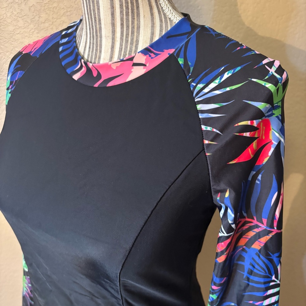 NEW BesserBay Rashguard Large Black Long Sleeve Tropical Floral Raglan Swim Tee - Picture 8 of 15